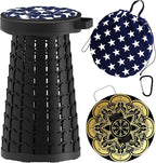 ALEVMOOM Upgraded Telescoping Collapsible Stool with Cushion, Folding Stool with Printing Portable Retractable Foldable Seat Max Load 600lbs for Adults Camping Fishing Outdoor