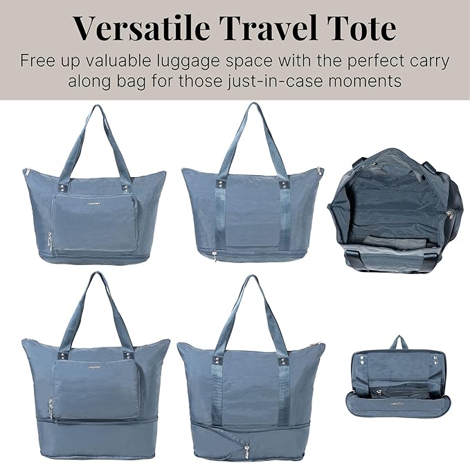 Baggallini Carryall Expandable Lightweight Travel Tote 22" Packable Folding Compact Nylon Washable Weekender w/Luggage Sleeve