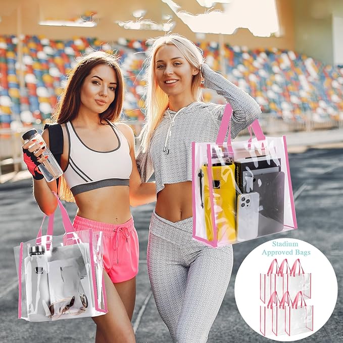 Eccliy 30 Pack 12x12x6 Inch Clear Tote Bag Stadium Approved Bulk Plastic Beach Tote Gift Bag with Handle for Gym Sports | 30 Pack, 12x12x6 Inch, Stadium Approved, Bulk, with Handle, Tote Gift Bag