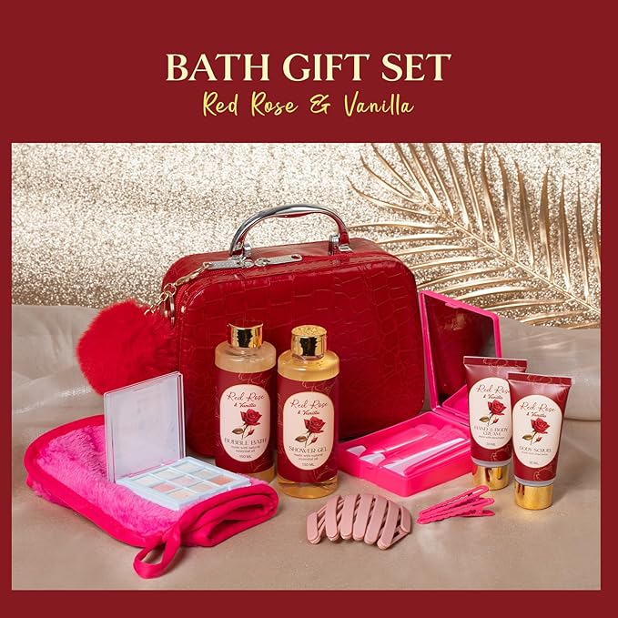 Mothers Day Gifts for Women Birthday Gifts for Women Teens Girls, Spa Gift Set Home Spa, 12 Pcs Rose Vanilla Bath Set, Self Care gifts Bag Makeup Cosmetic Bag, Spa Kit for Teenage Gift, Daughter Gift