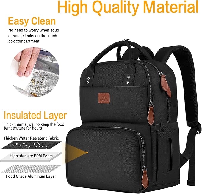 MATEIN 17 Inches Lunch Backpack, Extra Large Lunch Box with Insulated Cooler Compartment, Water Resistant Laptop Backpack for College Work Picnic Beaches