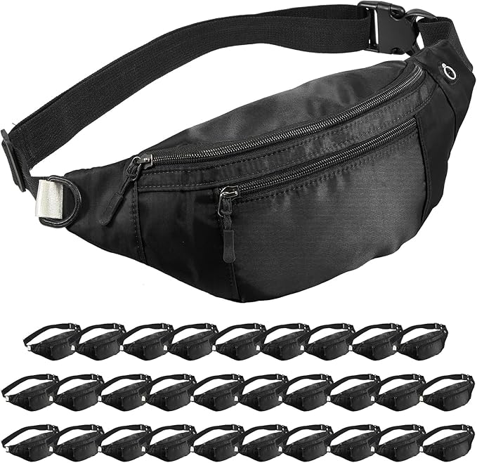 30PCS Crossbody Fanny Pack Bulk,Large Capacity Waist Bag with 4-Zipper Pockets Adjustable Strap Fanny Packs Waterproof Oxford Cloth Travel Belt Bag for Outdoor Shopping Travel Men Women,Black