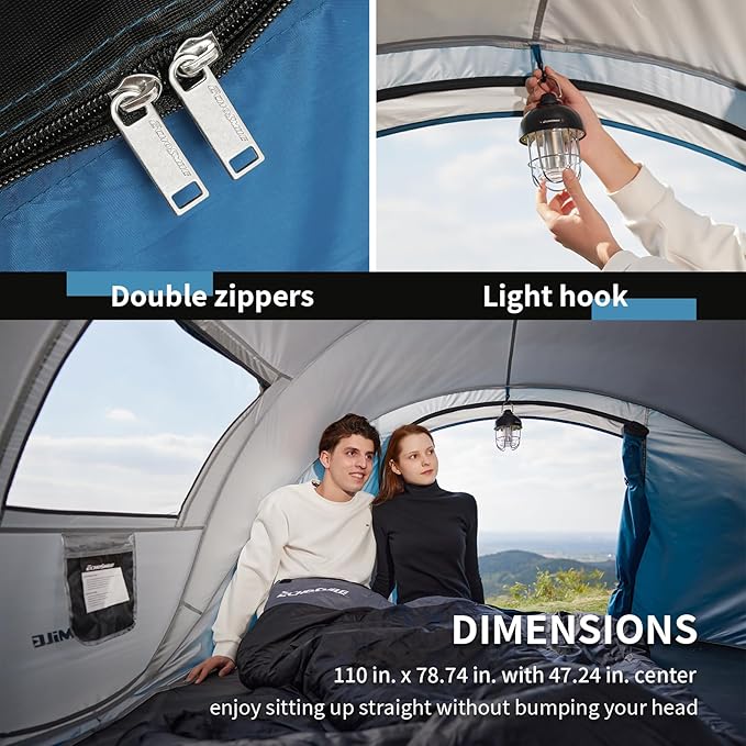 EchoSmile Pop Up Camping Tent, 2/4/6 Person Easy Setup Tent, Water Resistant Dome, Portable with Carry Bag