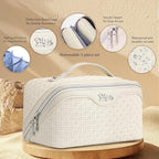 BOYATU Travel Makeup Bag Cosmetic Bags for Women: Large Capacity 3 Pcs Set Make up Bag with Compartments - Waterproof Vegan Leather Toiletry Organizer Bags with Handle (M-72Off-white)