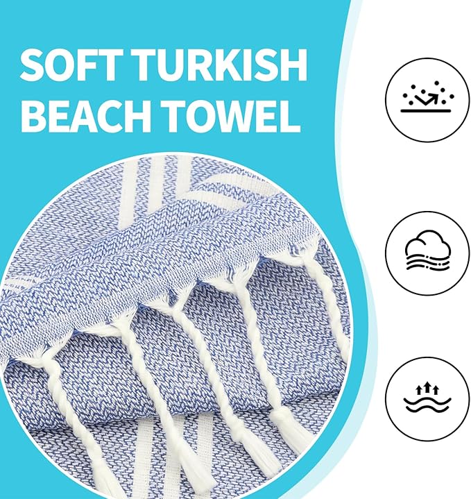 YSYJ 18 Pack Turkish Beach Towel 36 x 71 Inches Beach Towels Soft Lightweight Extra Large Pool Towels Quick Dry Sand Free Turkish Bath Towels Navy