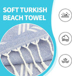 YSYJ 18 Pack Turkish Beach Towel 36 x 71 Inches Beach Towels Soft Lightweight Extra Large Pool Towels Quick Dry Sand Free Turkish Bath Towels Navy