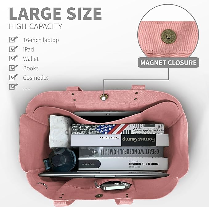 HOMESPON Large Canvas Tote Bag for Women Everything Bag with Pockets and Laptop Sleeve