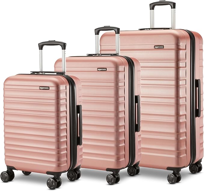 Amazon Basics 3-Piece Hardshell Suitcases Set (21", 26", 30"), Expandable For Up to 25% More Space, With Scratch-Resistant Finish, Four Multi-Directional Wheels, Rose Gold