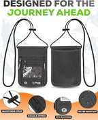 RFID Travel Neck Wallet - Black | Sleek, Secure Passport Holder and Money Pouch with Adjustable Neck Strap for Men and Women to Keep Cash, Credit Cards and Travel Documents Safe.