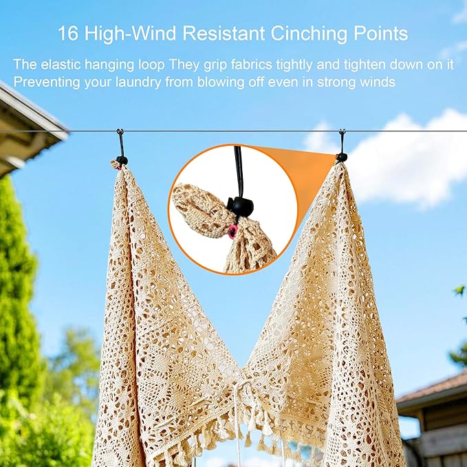 Camping Travel Clothesline - Holds 20lbs Anti-Sagging Wire Rope with 16 Windproof Hanging Point Adjustable Retractable 3-12Ft for Compact Outdoor Portable Clothes Line