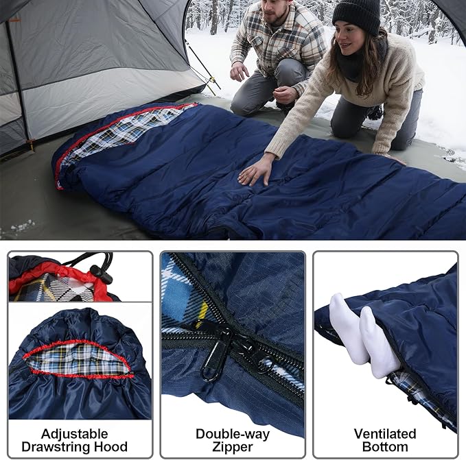 REDCAMP Cotton Flannel Sleeping Bag for Camping Backpacking, Adults Cold Weather Envelope Sleeping Bags with 2/3/4/6lbs Filling