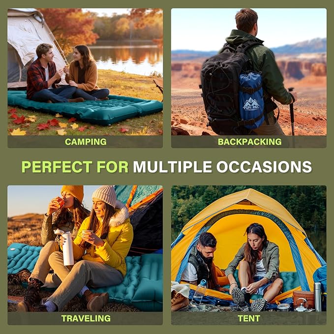 FUN PAC Camping Sleeping Pad, Ultralight Camping Mat with Pillow Built-in Foot Pump Inflatable Sleeping Pads Compact for Camping Backpacking Hiking Traveling Tent