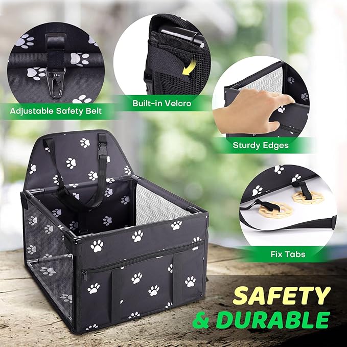GENORTH Dog Car Seats for Small and Medium Dogs,Portable Puppy/Pet Car Booster Seat with Clip-On Leash and Mesh Window for Pet Up to 20 lbs