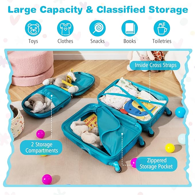 BABY JOY 2 PCS Kids Luggage, 16” Carry-on Hardshell Suitcase with Wheels & Hardside Backpack for Boys Girls, Airline-Approved Toddler Travel Luggage Set (Racing Car)