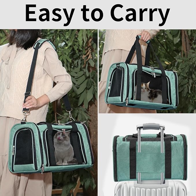 Soft-Sided Cat/Dog/Pet Carrier, Collapsible Pets Travel Carriers for Big Cats/Small Dogs with Shoulder Strap & Removable Mat, Mesh Puppy Carry Bag, Up to 25 Lbs (Turquoise)