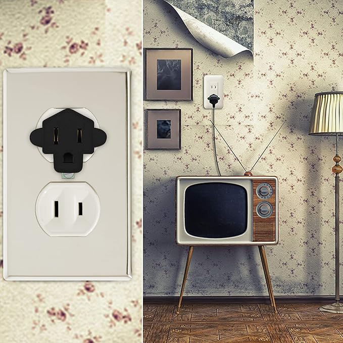 4 Pack 3-2 Prong Adapters Grounding Adapter JACKYLED 3-Prong to 2-Prong Adapter ETL Listed Fireproof Material 392℉ Resistant Heavy Duty Wall Plugs for Household Appliances Industial, Black