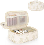 Relavel Travel Makeup Bag, Small Floral Cosmetic Bag with Makeup Brush Compartment, Portable Makeup Pouch for Women, Double Layer Cute Toiletry Organizer Bag, Lily Floral