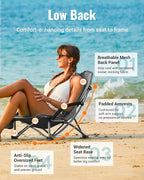 KingCamp Low Beach Chair, High Back Folding Camping Chair for Adults, Oversized Breathable Mesh Seat, 300lbs Heavy Duty Portable Chair with Cup Holder & Storage Pockets for Beach, Outdoor