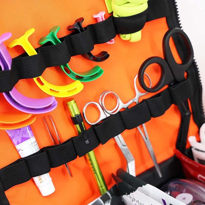 Lightning X Products Lightning X Pre-Stocked EMS/EMT Trauma Kit w/Large First Responder Bag & 256 Aid Medical Supplies - Orange