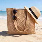 COOKOOKY Crochet Beach Tote bag Summer Beach Bag for Women Aesthetic Mesh Tote Bag Hippie Bag Knit Bag