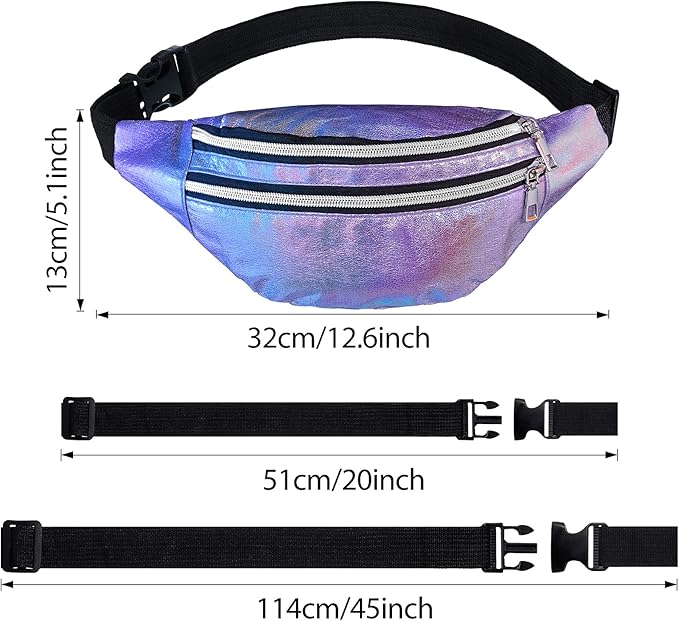 Frienda 2 Pieces Holographic Fanny Pack for Women Colorful Sport Waist Bag Pack