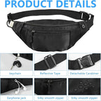Crossbody Fanny Pack Large Capacity Waist Bag with Hidden Zipper Pockets Adjustable Strap Fanny Packs Waterproof Oxford Cloth Travel Belt Bag for Outdoor Shopping Travel Men Women (Black 60PCS)