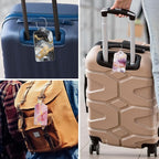 Rimilak 3 Pcs PU Leather Luggage Tags for Suitcase, Travel Cruise Luggage Tag with Privacy Flap, Name ID Label and Metal Loop for Women Men Baggage Handbag School Bag Backpack, Pink Gold Marble