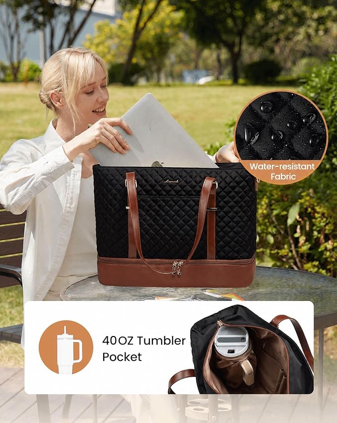 LOVEVOOK Lunch Tote Bag for Women, 15.6 Inch Laptop Work Bag With Lunch Compartment & Large Cup Holder, Lightweight Work Briefcase for Travel, Bussiness, Teacher