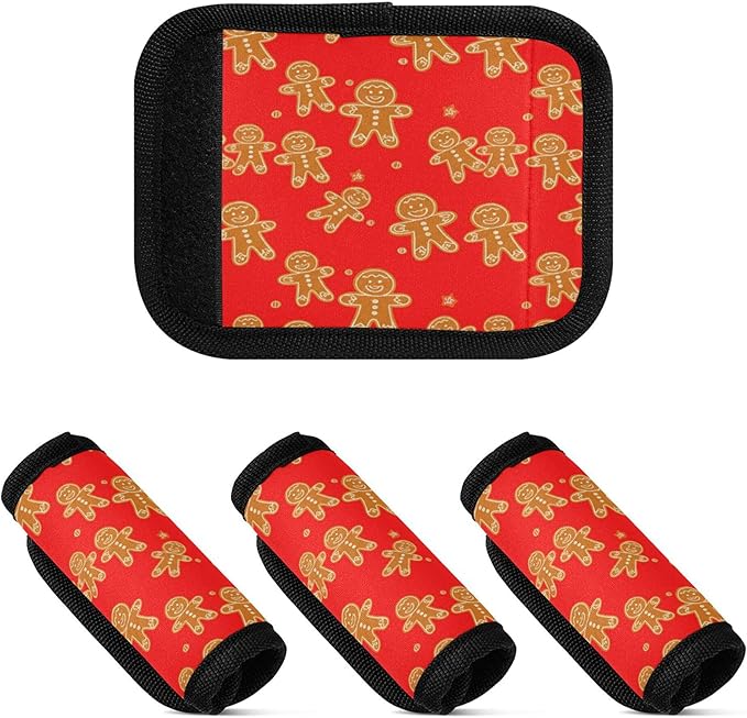 4 Pack Christmas Cookies Luggage Handle Wrap, Detachable Luggage Tag, Neoprene Suitcase Wrap with Comfort Grip & Bright Identifier for Suitcase, Travel Bag, Sports Bag