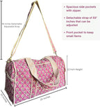 ATOSII Large Duffle Bag, Handblock Print 100% Quilted Cotton for Overnight Trip, Travel Weekender, Luggage, 2 Pockets with Zipper, 1 Front Pocket, Detachable Long Strap, 20 X 10 X 12 Inches, Berry