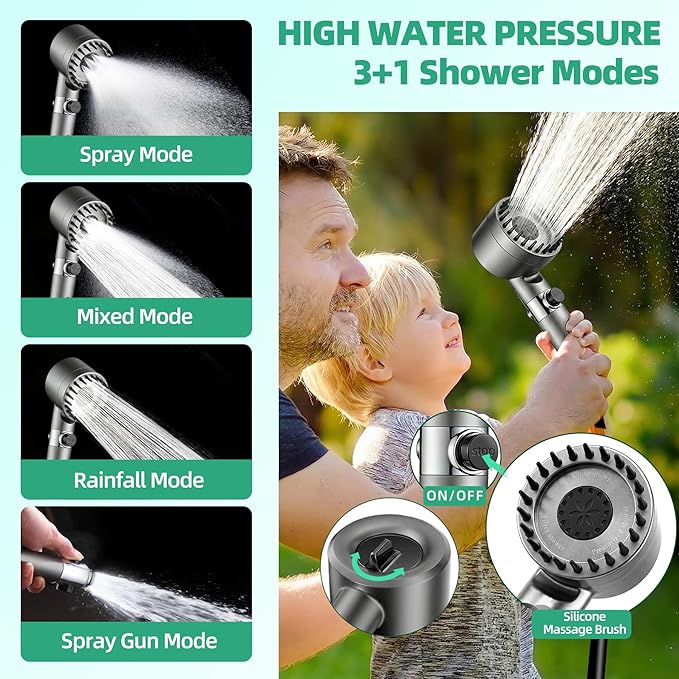 Portable Shower for Camping, Filtered Camping Shower, IPX8 Waterproof，6000mAh Rechargeable Outdoor Camp Shower Pump with LED Display, 4 Spray Modes for Hiking, Travel, Pet