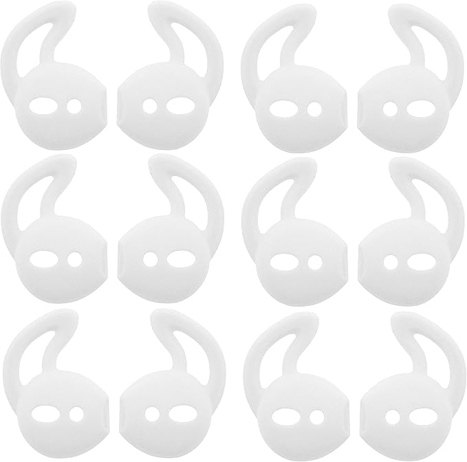 JNSA 6 Pairs Silicone Ear Tips Compatible with Air Pods 1&2,Silicone Soft Anti-Slip Sport Earbud Tips, Anti-Drop Ear Hook Gel Headphones Earphones Accessories Tips (White 6 Pairs)
