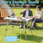 Camping Table Portable Foldable with Adjustable Legs, Aluminum Roll Up Table with Large Mesh Storage Layer & Carrying Bag, Lightweight Outdoor Picnic Table for Camping, Beach, BBQ, Backyard