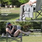 Colegence Oversized Directors Camping Chair Set of 2 Support 600 LBS, Heavy Duty Folding Outdoor Chairs with Detachable Side Pocket and Adjustable Side Table for Outside Beach,Lawn,Fishing (Black)