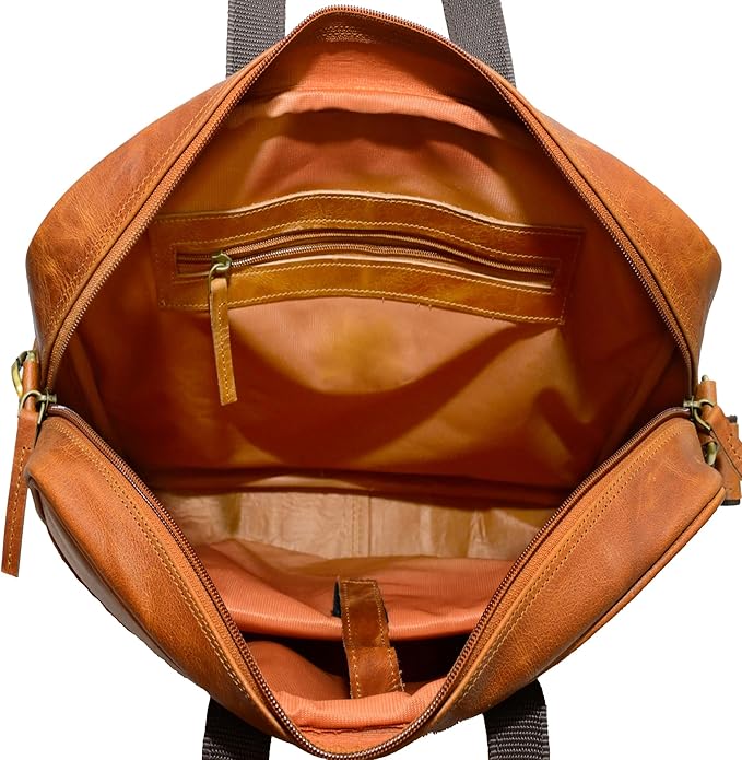 THE M&G BAGS Genuine Leather Messenger Bag for Men, Handmade Laptop Shoulder Bags with Zipper, Multiple Compartments Adjustable Strap, Crossbody Briefcase for Office College Travel -16 IN, Brown