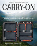 Compression Packing Cubes for Travel, 6-Piece Lightweight Packing Cubes Set for Carry-On Luggage & Backpacks – TRIPPED Travel Gear (Grey and Orange)