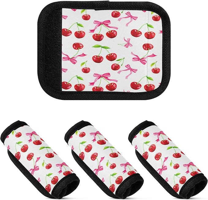 2 Pack Cherry Luggage Handle Wrap, Detachable Luggage Tag, Neoprene Suitcase Wrap with Comfort Grip & Bright Identifier for Suitcase, Travel Bag, Sports Bag