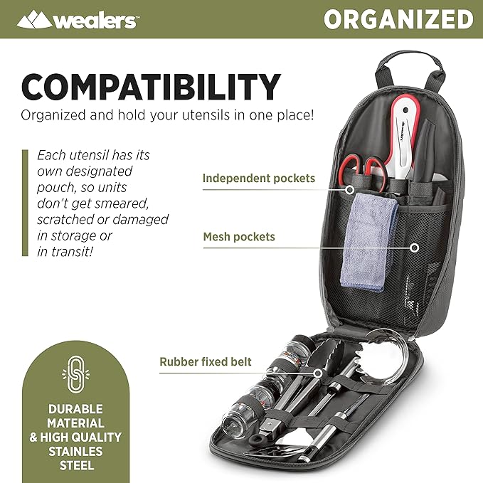 Wealers Camp Kitchen Cooking Utensil Set Travel Organizer Grill Accessories Portable Compact Gear for Backpacking BBQ Camping Hiking Travel Cookware Kit Water Resistant Case