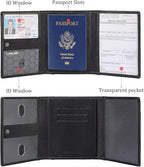 Polare Napa Leather Pilot Wallet Passport Holder RFID Blocking Tri-fold Travel Cover Document Organizer for Aviation Professionals (Black with AirTag Slot)