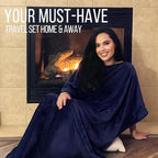 Kululu Travel Blanket and Pillow Set, Airplane Blanket Compact 2-in-1 Combo Set, Flight Essentials Poncho with Pocket, Pouch & Luggage Backpack Strap | Travelers Gifts Accessories 62"x45" (Space Blue)