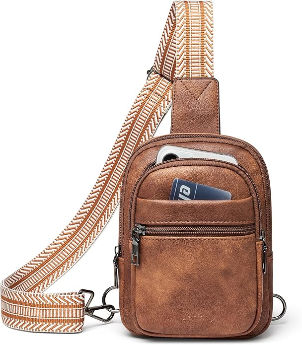 LATMAP Sling Bag For Women Faux Leather Small Casual Daypack Backpack Fanny Pack Crossbody Chest Bags Purse