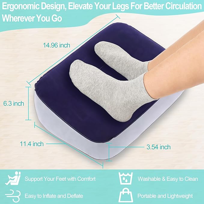 Ergonomic Foot Rest for Under Desk at Work to Offer Foot Support & Promote Leg Circulation - Portable & Inflatable Footrest for Under Desk to Relieve Back & Hip Pain at Home, Office, Car, Airplane
