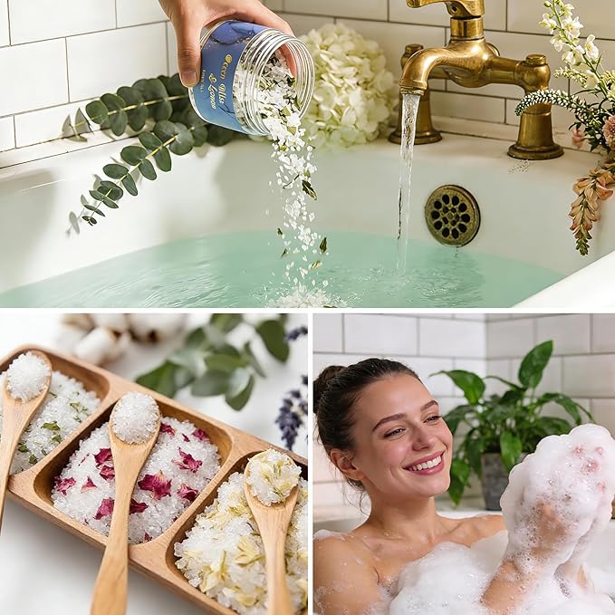 Spa Gifts for Women - 6-Piece Floral Epsom Salt Gift Set for Women with Epsom Salt, Bath and Body Gift Set in Elegant Box | Christmas, Mothers Day, Birthday Gifts for Men spa kit Mom Bath Set