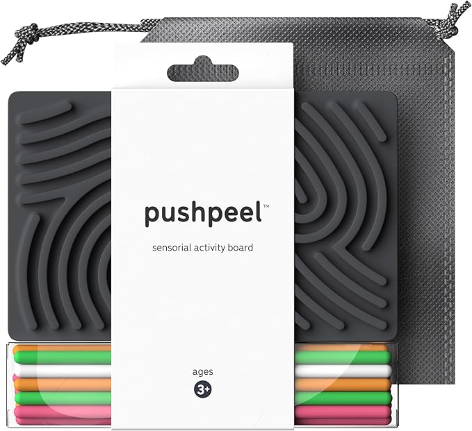 Pushpeel Sensory Activity Board: Silicone Fidget Toy for Calming, Stress, Anxiety, ADHD & Autism | Silent, No Mess | Kids 3+ & Adults | Includes Portable Travel Bag & 11 Strings (Granite)