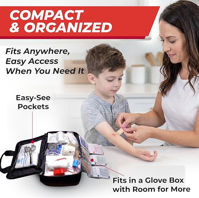 M2 BASICS 300 Piece First Aid Kit, 40 Items, Compact Emergency Medical Kit with Durable Carry Bag for Home, Car, Travel, Office, Camping
