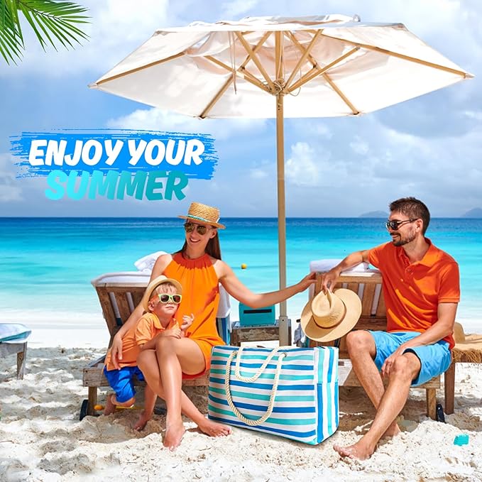 SRISE Large Beach Bag for Women & Men, Beach Bags Waterproof Sandproof, Travel Tote Bag, Swim Pool Bag for Family Outdoor