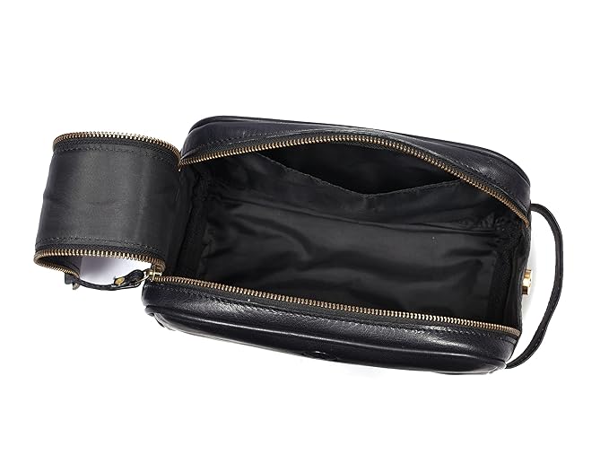 10" Premium Leather Toiletry Travel Pouch With Waterproof Lining | King-Size Handcrafted Vintage Dopp Kit By Aaron Leather Goods (Carob)
