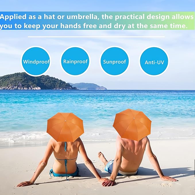 3 Pack Umbrella Hat, Sports Head Umbrella Hats for Adult Women, 26" Diameter Folding Waterproof Rainbow Fishing Headwear for Outdoor Party Beach Hiking