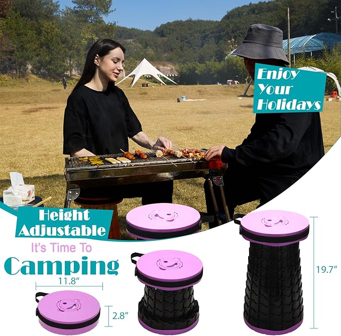 Spisces Upgraded Collapsible Stool with Cushion, 1000 lbs Capacity & 19.7-in High, Wider & Taller Heavy Duty Portable Telescoping Foldable Seat for Adults Camping, Travel, Music Festivals, Outdoors