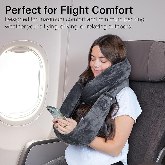 NAPRO 3‑in‑1 Travel Blanket Pillow Scarf – Convertible 50×80″ Blanket, 12×16″ Pillow, 80″ Infinity Neck Pillow – Lightweight, Plush – Gray